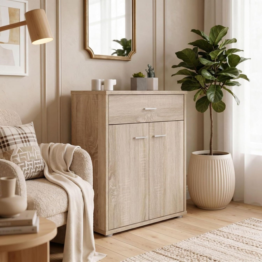 Commode marron 1 tiroir et 2 portes pour le salon