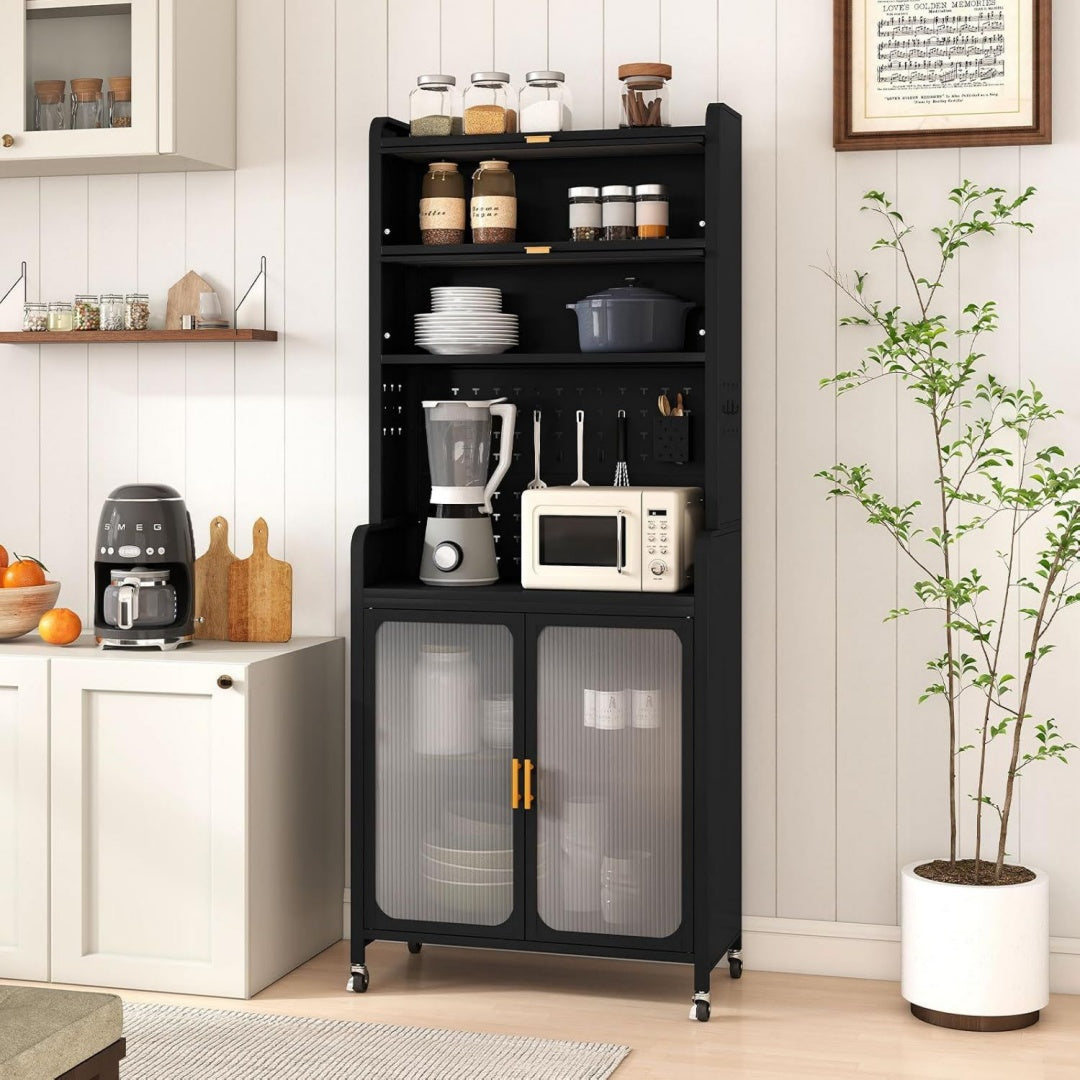 Buffet gris clair 1 etagere 79 x 37 x 192 cm passage de cables