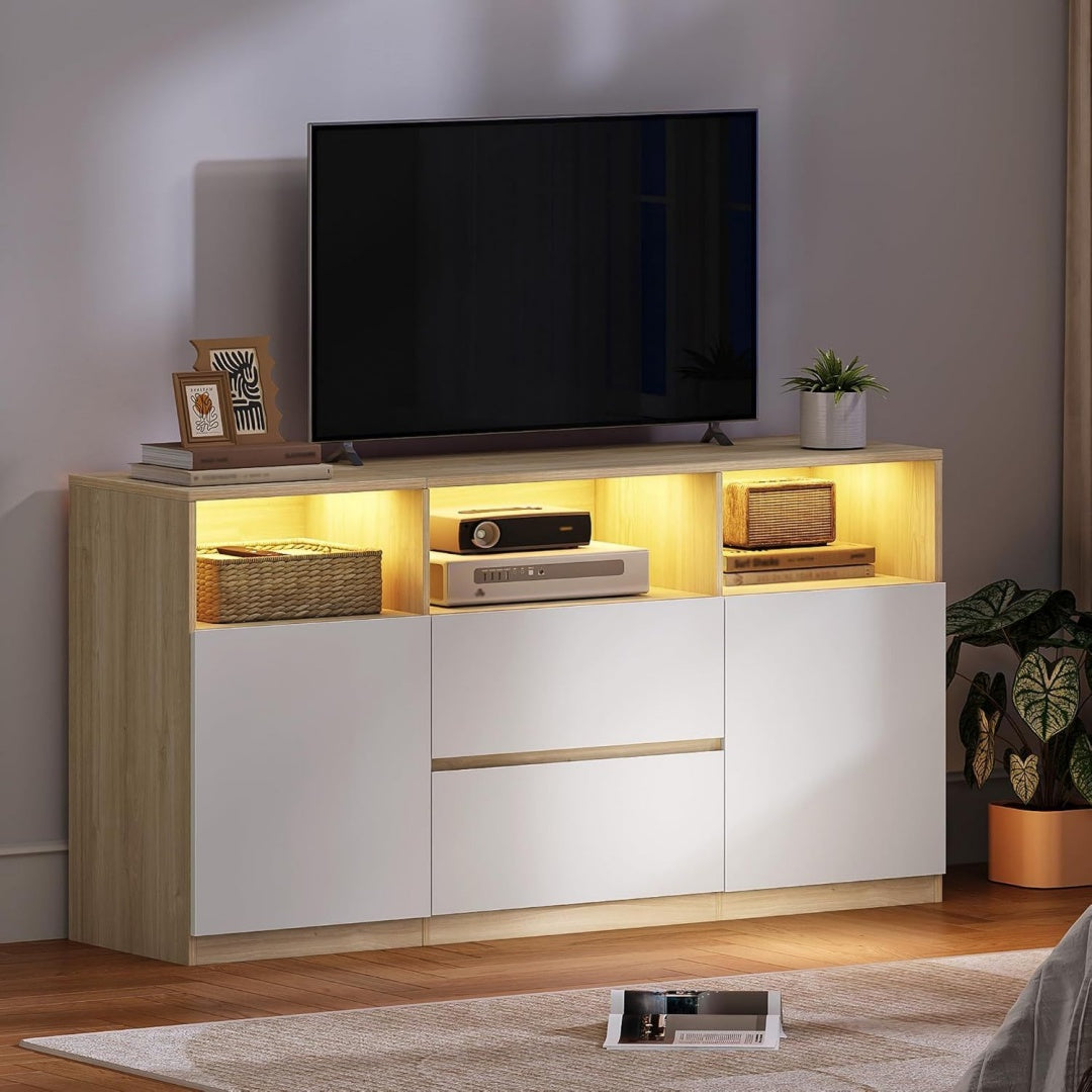 Meuble tele gris bois ingenierie 147 cm, rangement finition rustique