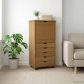 Meuble de rangement epure en bois massif 5 tiroirs gris clair