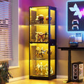 elegante vitrine avec plateau en verre trempe marron pour salon