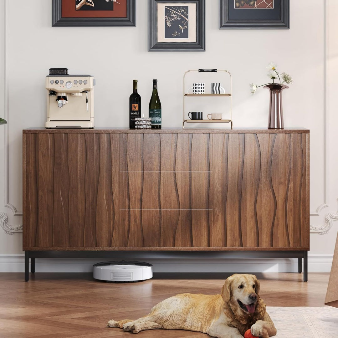 Buffet en acier beige avec 3 tiroirs