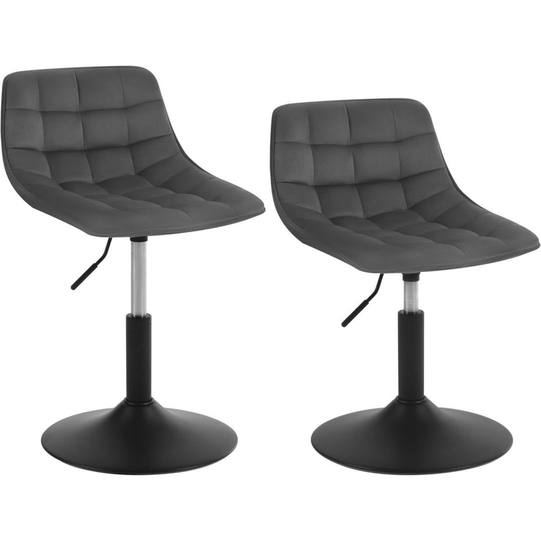 Tabouret rembourre allure contemporaine gris fonce en velours, siege pivotant