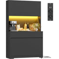 Enfilade gris fonce verre 180 cm, rangement esprit fermier