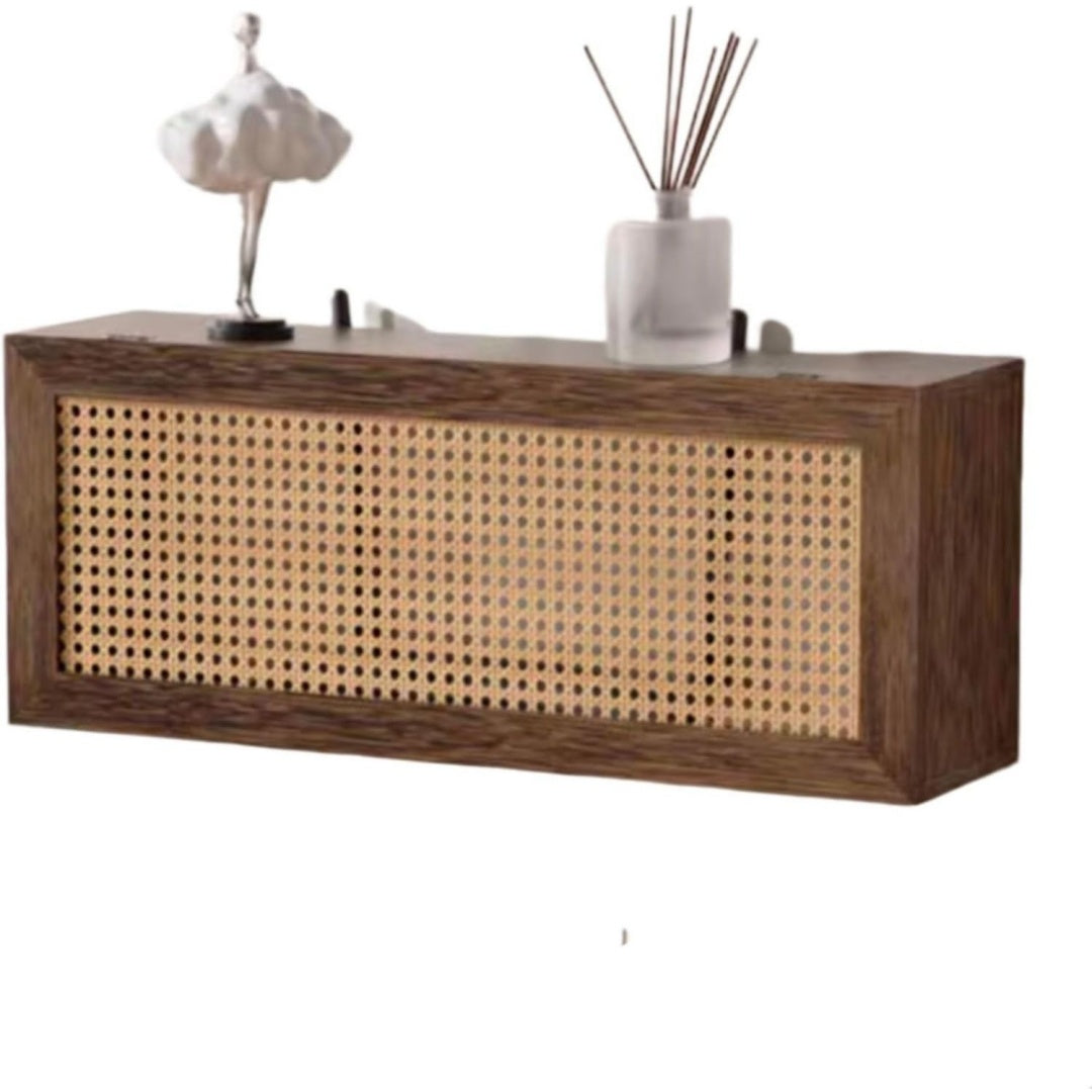 etagere murale de rangement teinte marron, en rotin, capacite optimale