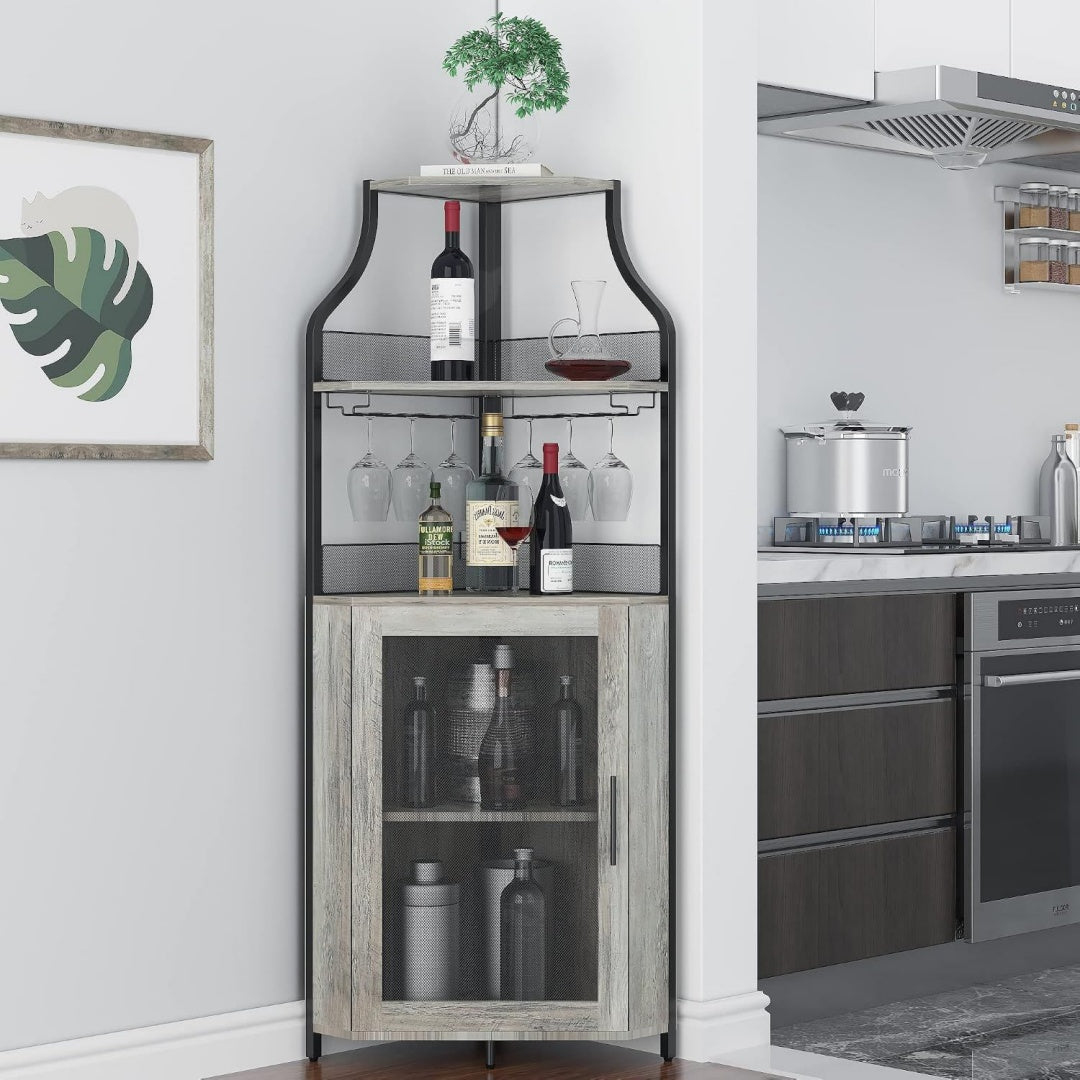Gris buffet haut, avec portes vitrees