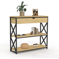Console gris clair 2 etageres reglables, bois ingenierie et style industriel