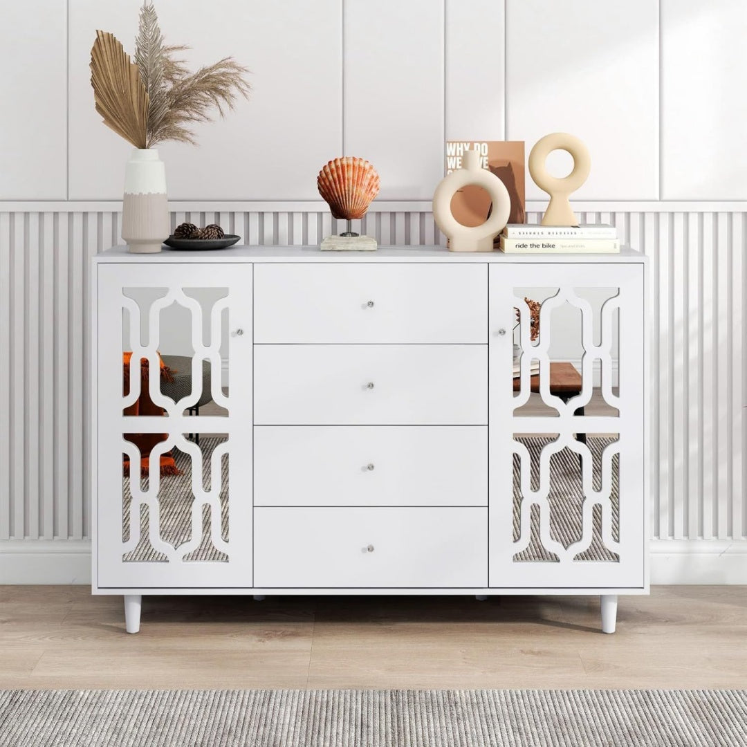 Discret buffet gris clair 40 x 147.5 x 102 cm