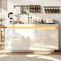 Meuble buffet gris clair, LED, ideal pour salle a manger