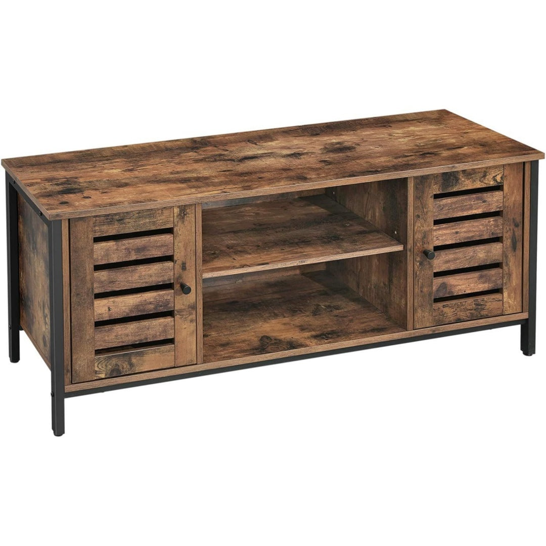 Centre de divertissement marron acier 110 cm, rangement finition rustique
