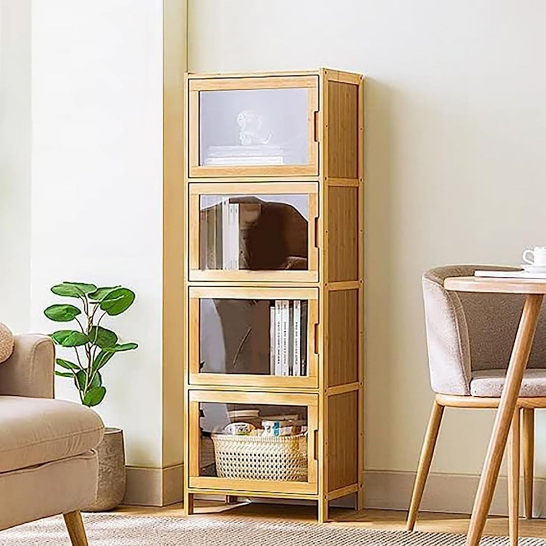 Meuble colonne de style vintage avec des etageres reglables en hauteur