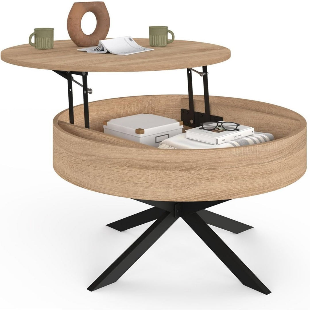 Table de salon beige plateau relevable, 70 x 70 x 55