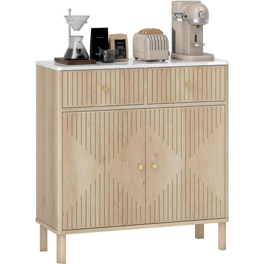 Enfilade style scandinave marron 2 etageres, bois ingenierie durable