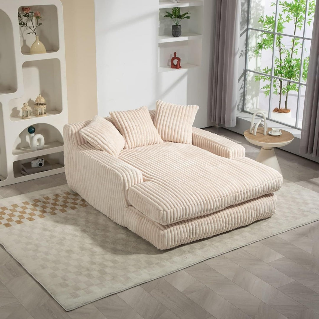 Creme canape rembourre en tissu 125 x 155 x 63 cm