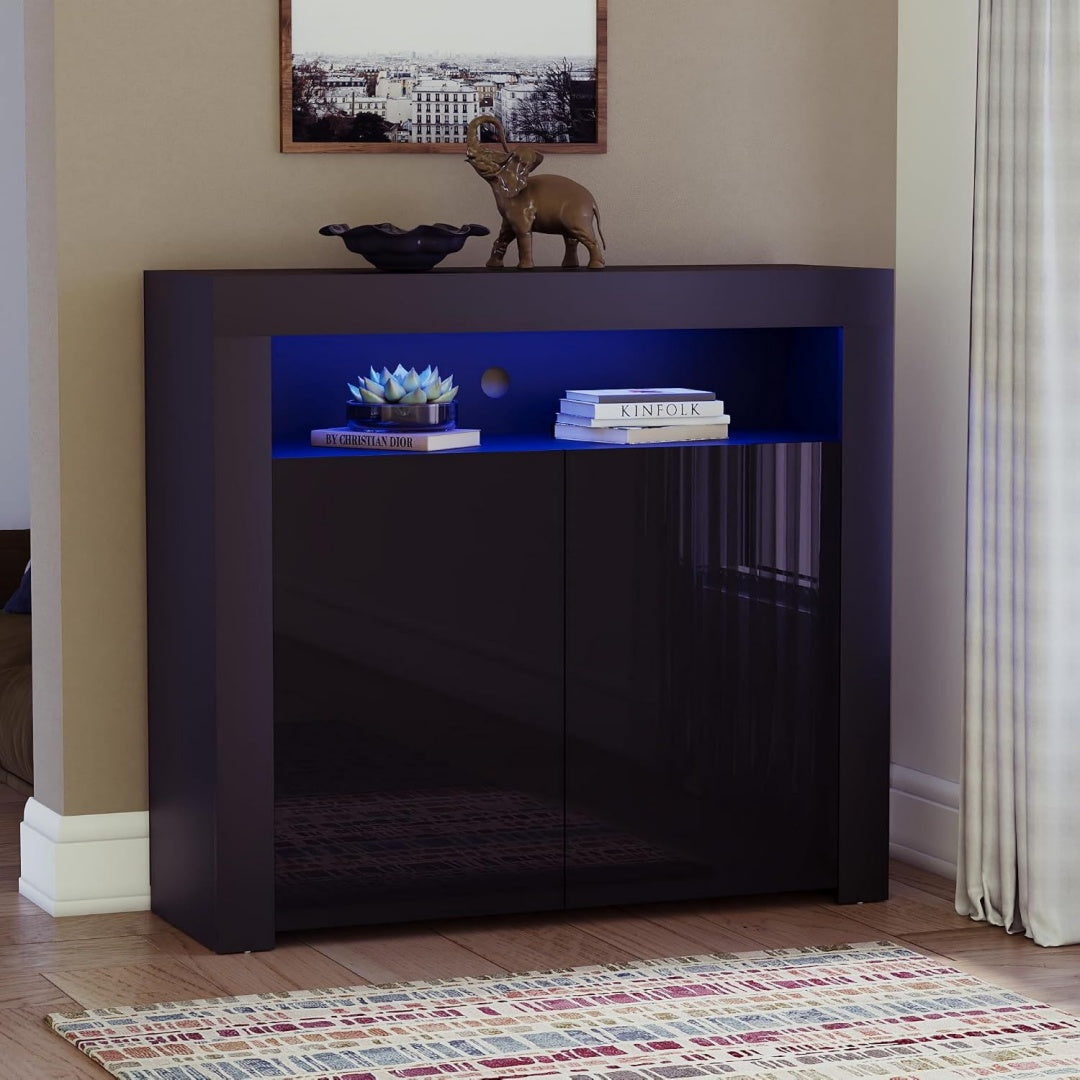 Credence esprit rustique, 2 portes et 1 etagere gris fonce