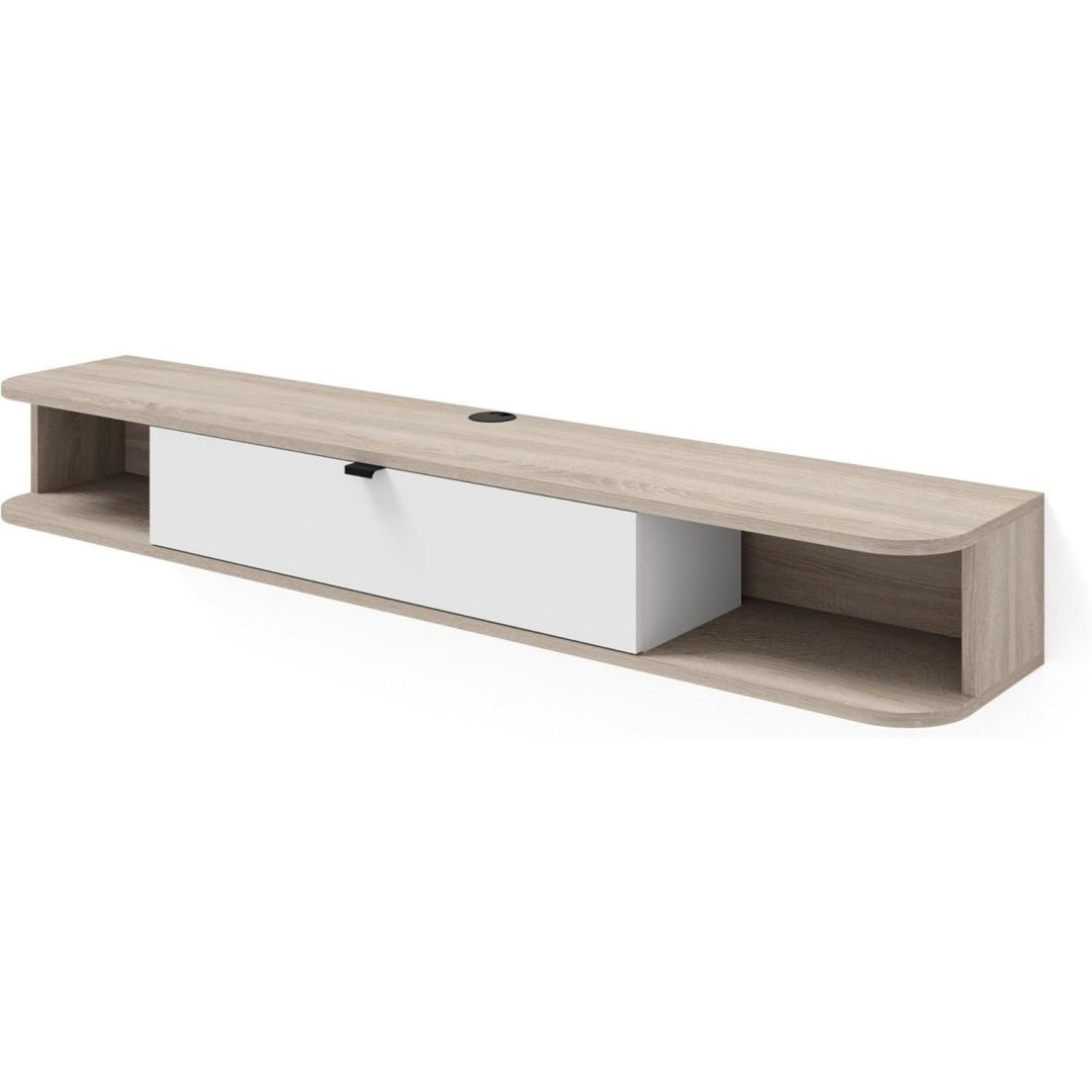 Meuble TV gris clair en chene et metal de qualite
