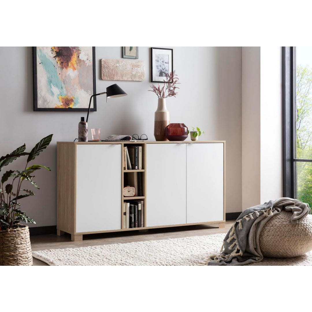 Buffet en chene et metal gris clair