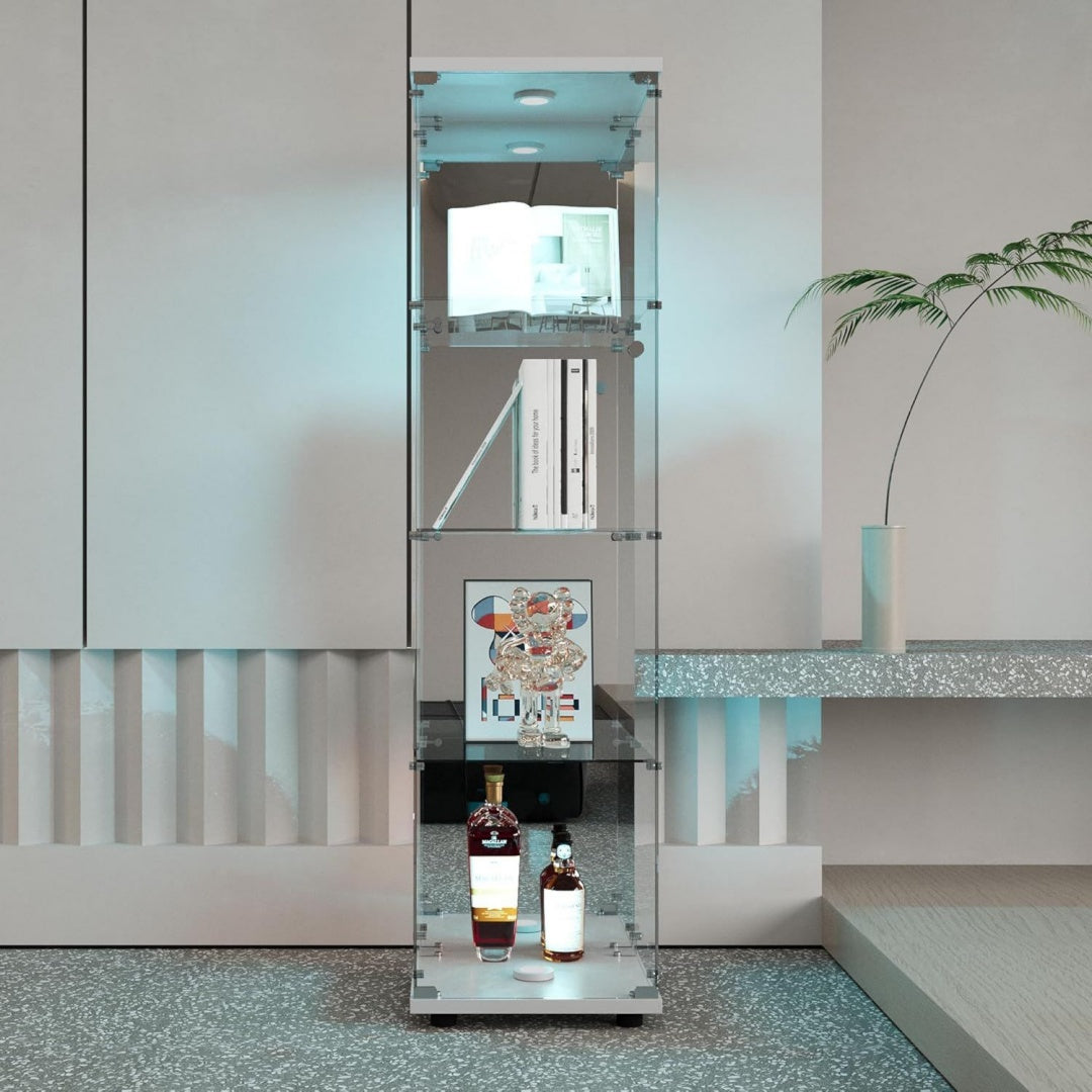 Vitrine avec une porte gris, conception verre trempe